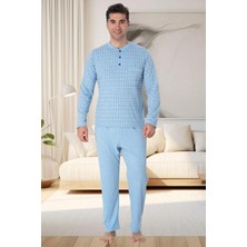 Mecit Pijama Mecit 22759 Mavi Şardonlu Kışlık Büyük Beden Erkek Pijama Takımı