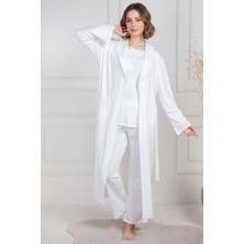 Mecit Pijama Mecit 6155 Ekru Kadın Büyük Beden Sabahlıklı Pijama Takımı