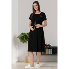 Mecit Pijama Mecit 5427 Siyah Emzirme Özellikli Hamile Lohusa Elbise