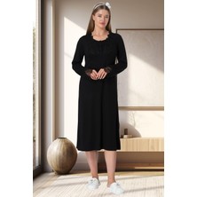Mecit Pijama Mecit 5916 Siyah Likralı Kadın Gecelik