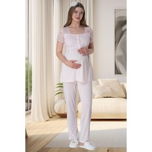 Mecit Pijama Mecit 6010 Pembe Dantelli Hamile Lohusa Pijama Takımı