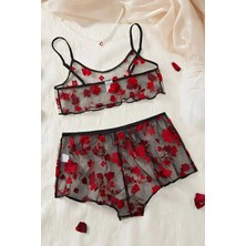 D Lingerie Noire Romance Flowers Transparan Şortlu Gecelik DM1377