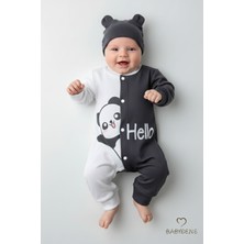 Babyden's Panda Baskılı Bebek Tulum & Şapka Seti,renk Bloklu,çıtçıtlı Uzun Kollu Yenidoğan Tulumu ,%100 Pamuk