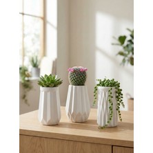 MG Concept Modern Tasarım 3 Parça Vazo ve Tepsi Kombini - Salon Ofis Konsol Süsü - Özel El Yapımı Dekoratif Beyaz Biblo Seti - Yeni Ev Hediyesi