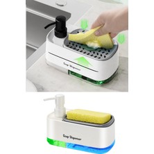 Privo Çift Hazneli Sıvı Sabunluk Otomatik Deterjanlık Süngerlikli Bulaşık Sabunu Seti Mutfak Banyo