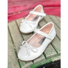 Surpie Shoes Ince Fiyonk Detaylı Kız Çocuk Babet, Kırmızı, Beyaz, Siyah Babet