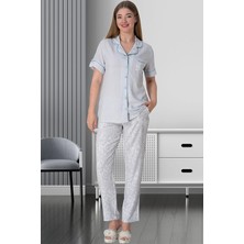 Mecit Pijama Mecit 5144 Mavi Boydan Düğmeli Kadın Pijama Takımı