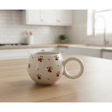 KYA CERA Kırmızı Pati Kabartmalı Tekli El Yapımı Seramik Kupa