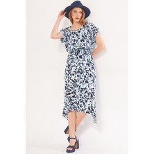 Armonika Kadın Bebe Mavi Beli Lastikli Bağlamalı Desenli Elbise ARM-22Y001044