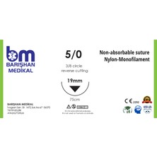 Barışhan Medikal Mikroturcu Tekli Dikiş Iğne Iplik 5/0 Ters 3/8 19MM 75 cm Naylon Keskin Gövde Tek Iğne Mikrocerrahi Eğitim Materyali