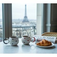 Kırmızı Kalp & Siyah Kalp Kabartmalı 2’li El Yapımı Kupa Seti – Sevgililer Günü