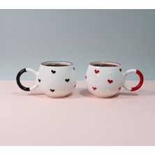 KYA CERA Kırmızı Kalp & Siyah Kalp Kabartmalı 2’li El Yapımı Kupa Seti