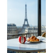 Kırmızı Şeritli Kırmızı Kalp Kabartmalı Tekli El Yapımı Kupa – Sevgililer Günü