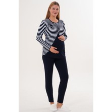 Mecit Pijama Mecit 6303 Lacivert Likralı Spor Hamile Lohusa Pijama Takımı
