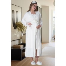 Mecit Pijama Mecit 6005 Ekru Hamile Lohusa Sabahlıklı Gecelik Takım