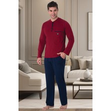 Mecit Pijama Mecit 2904 Bordo %100 Pamuk Erkek Büyük Beden Pijama Takımı