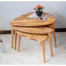 Trihome Masif Kayın Ağacı 3’lü Zigon Sehpa | Doğal Ahşap, El Işçiliği, Modern