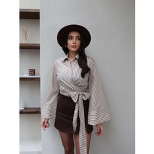 Esra Helvacı Çizgili Yan Bağlamalı Gömlek