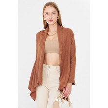 Armonika Kadın Açık Kahve Desenli Triko Salaş Hırka ARM-26K001006