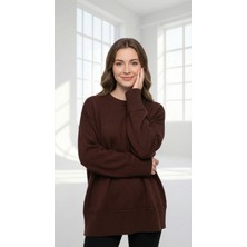 Wearified Kadın Triko Yumuşacık Oversize Bisiklet Yaka Ribana Saç Örgü Detaylı Homy Kazak