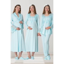 Mecit Pijama Mecit 5355 Turkuaz Lohusa Sabahlık Pijama Gecelik Takım