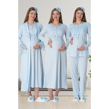 Mecit Pijama Mecit 1924 Mavi Dört Parça Hamile Lohusa Set