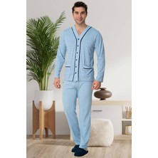 Mecit Pijama Mecit 22767 Mavi Önden Düğmeli Büyük Beden Erkek Pijama Takımı