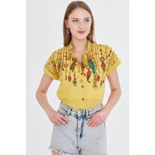 Armonika Kadın Sarı Hakim Yaka Kısa Kollu Gömlek ARM-25Y001040