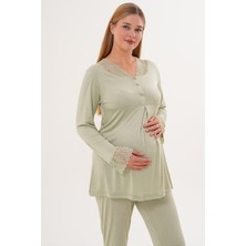 Mecit Pijama Mecit 5808 Yeşil Hamile Lohusa Pijama Takımı