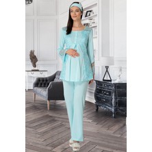 Mecit Pijama Mecit 5015 Dantelli Turkuaz Lohusa Pjama Takımı
