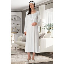 Mecit Pijama Mecit 5343 Dantelli Ekru Hamile Lohusa Gecelik