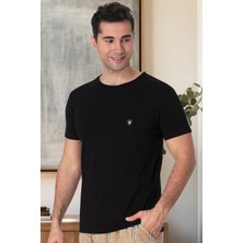 Mecit Pijama Mecit 3012 Siyah Bisiklet Yaka Kısa Kollu Likralı Pamuk Erkek Tişört