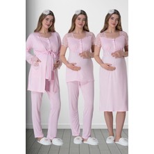 Mecit Pijama Mecit 6062 Pembe Sabahlıklı Gecelik Pijama Lohusa Set