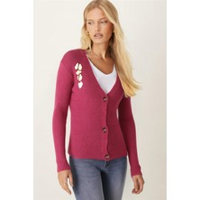 Armonika Kadın Fuşya Ayna Işlemeli Düğmeli Triko Hırka ARM-26K136056