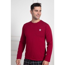 Mecit Pijama Mecit 3022 Bordo Bisiklet Yaka Uzun Kollu Likralı Pamuk Erkek Tişört