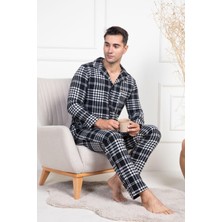 Mecit Pijama Mecit 2950 Beyaz Ekoseli Büyük Beden Kışlık Erkek Pijama Takımı