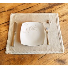 Denizli Hatırası 6 Adet Organik Naturel El Işi Çiçek Nakışlı Keten Vintage Amerikan Servis 35X45 cm Sofra Sunum Seti