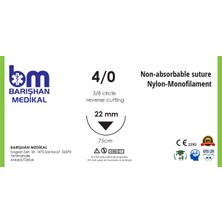 Barışhan Medikal Mikroturcu Tekli Dikiş Iğne Iplik 4/0 Ters 3/8 22MM 75 cm Naylon Keskin Gövde Tek Iğne Mikrocerrahi Eğitim Materyali