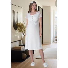 Mecit Pijama Mecit 6013 Ekru Hamile Lohusa Gecelik