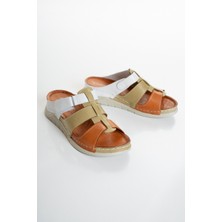 Ender Iç Dış %100 Hakiki Deri Yumuşak Taban Topuksuz Deri Terlik