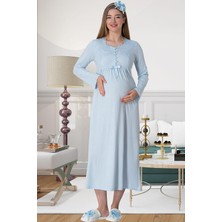 Mecit Pijama Mecit 5415 Mavi Hamile Lohusa Gecelik