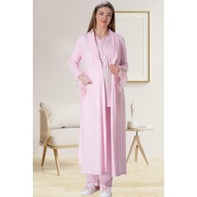 Mecit Pijama Mecit 5416 Pembe Uzun Sabahlıklı Lohusa Pjama Takımı