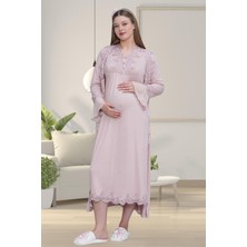 Mecit Pijama Mecit 1518 Gül Kurusu Sabahlıklı Lohusa Gecelik Takım