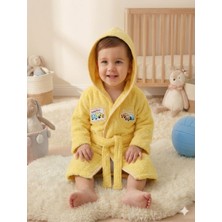 ArtukTekstil Sevimli Figür Nakışlı Kapüşonlu Bebek Bornozu - %100 Pamuklu Yumuşak Dokulu Sarı Renkli