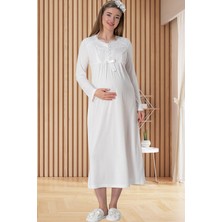 Mecit Pijama Mecit 5415 Ekru Hamile Lohusa Gecelik