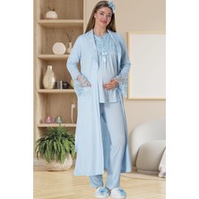Mecit Pijama Mecit 5416 Mavi Uzun Sabahlıklı Lohusa Pjama Takımı