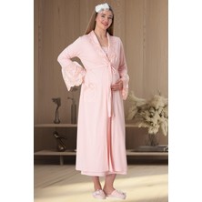 Mecit Pijama Mecit 5354 Pudra Sabahlıklı Lohusa Gecelik Takım