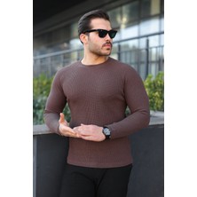 Comstar Erkek Trend Basic Slim Fit Bisiklet Yaka Kahve Kazak