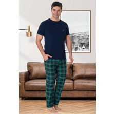 Mecit Pijama Mecit 2907 Lacivert Ekoseli Erkek Büyük Beden Pijama Takımı