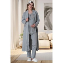 Mecit Pijama Mecit 6003 Gri Sabahlıklı Lohusa Pijama Takımı